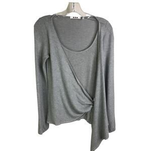 Three Dots Sweater Womens Size XS‎ Gray Wrap Front Tie Long Sleeve Scoopneck